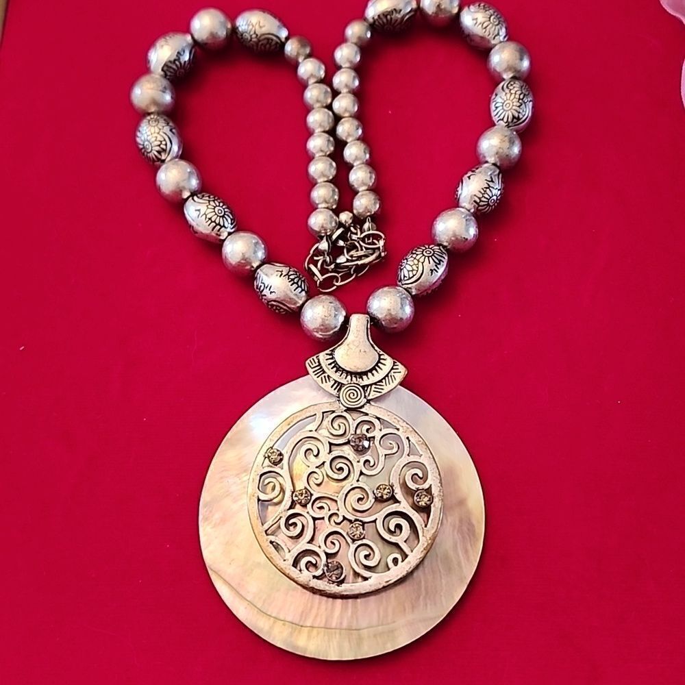 Abalone Shell Large Pendant Necklace and Earrings Set